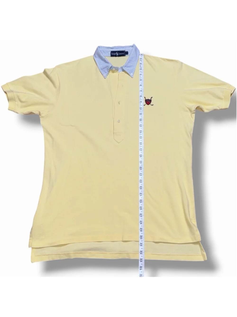 Polo Ralph Lauren VTG 90’s Mens Butter Yellow Polo Logo Striped Collar L RARE